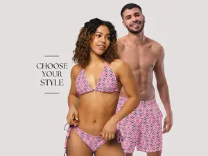 Matching Couple Swimwear Set Pink African Print Honeymoon Swimwear for Men and Women
