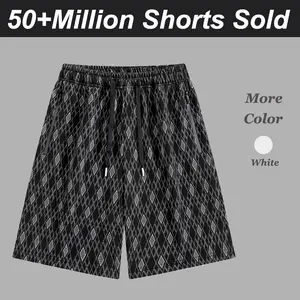 Black & White Diamond Texture Jacquard Men's Shorts High-Street Style Loose Baggy Fit Elastic Waistband Adjustable Drawstring Practical Pockets - Fabric, Hoodie, Polo, Casual, T-Shirt
