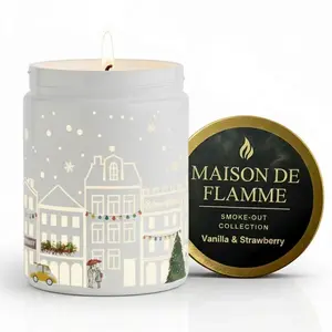 Maison De Flamme Vanilla & Strawberry Light-Up Scented Candle – Dual LED Glow + Flame | Smoke-Out Collection (White Jar, 200g / 7oz)
