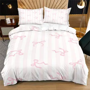 Bow print pattern does not carry cotton, soft and durable bed duvet cover set, including 1 duvet cover and 1 or 2 pillowcases, without duvet core and pillow core, suitable as a holiday gift, Bedding Sets