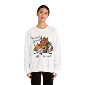 Thankful & Coffee Obsessed Crewneck Sweatshirt - Cozy Fall Fashion, Unisex Gift for Coffee Lovers, Autumn Style, Thanksgiving Apparel, [...]