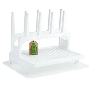 PopYum Glacier White Drying Rack from 100% Recycled Bottles with Silicone Drying Mat, countertop for Baby Bottles, Plastic Bags, Cups, Compact