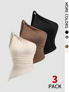 Women's Solid Color Top, Casual Sleeveless Top for Daily Wear, Ladies Clothes for Summer, Womenswear