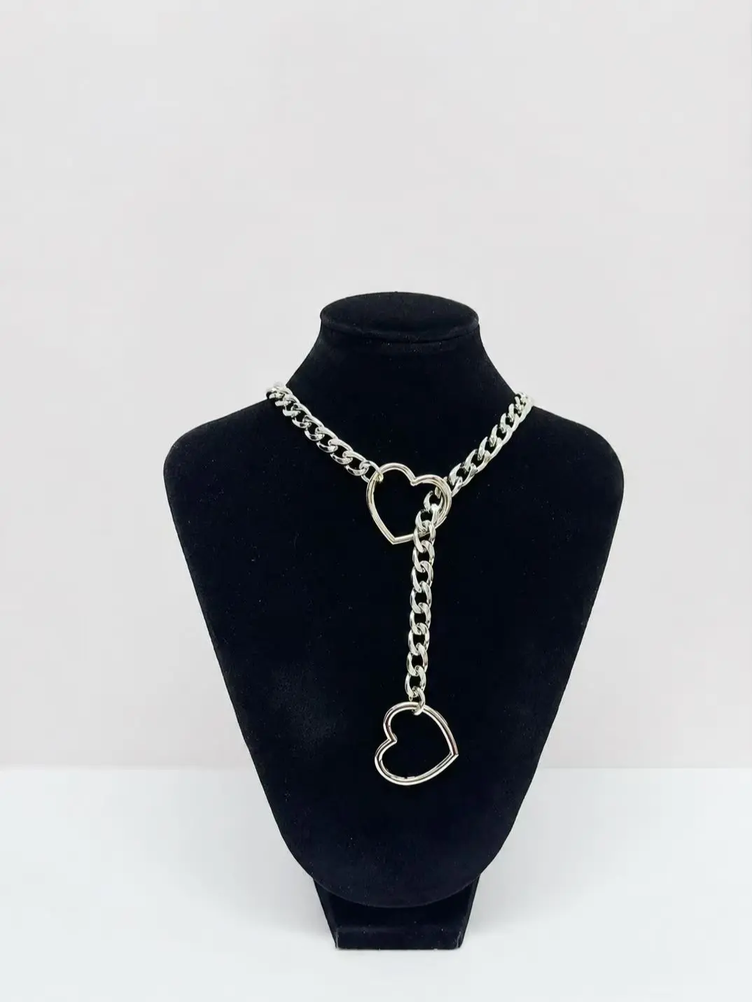 Sliver Slip Chain with Heart O- Ring, Punk Style Necklace, Adjustable Daily Wear Chain for Women & Men-Regular Size Chain Length: 60 cm