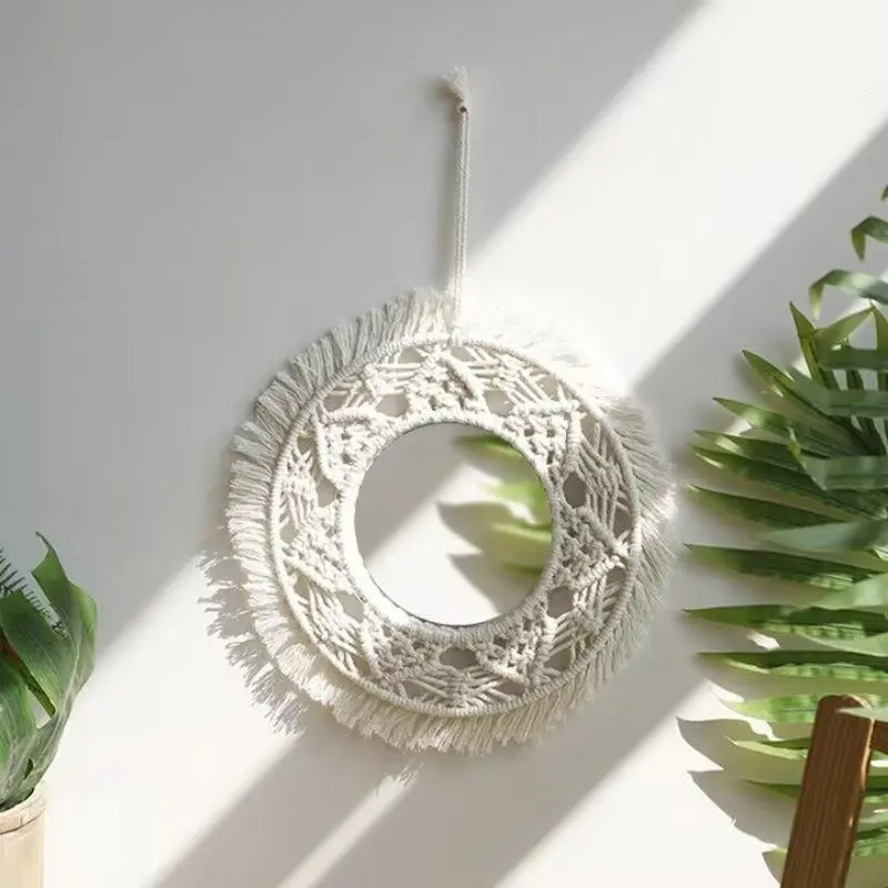 Boho Style Wall Hanging Mirror, 1 Count Woven Wall Mirror, Decorative Mirror, Mirrors for Wall Decor, Wall Decor for Home Living Room Bedroom, Home Decor