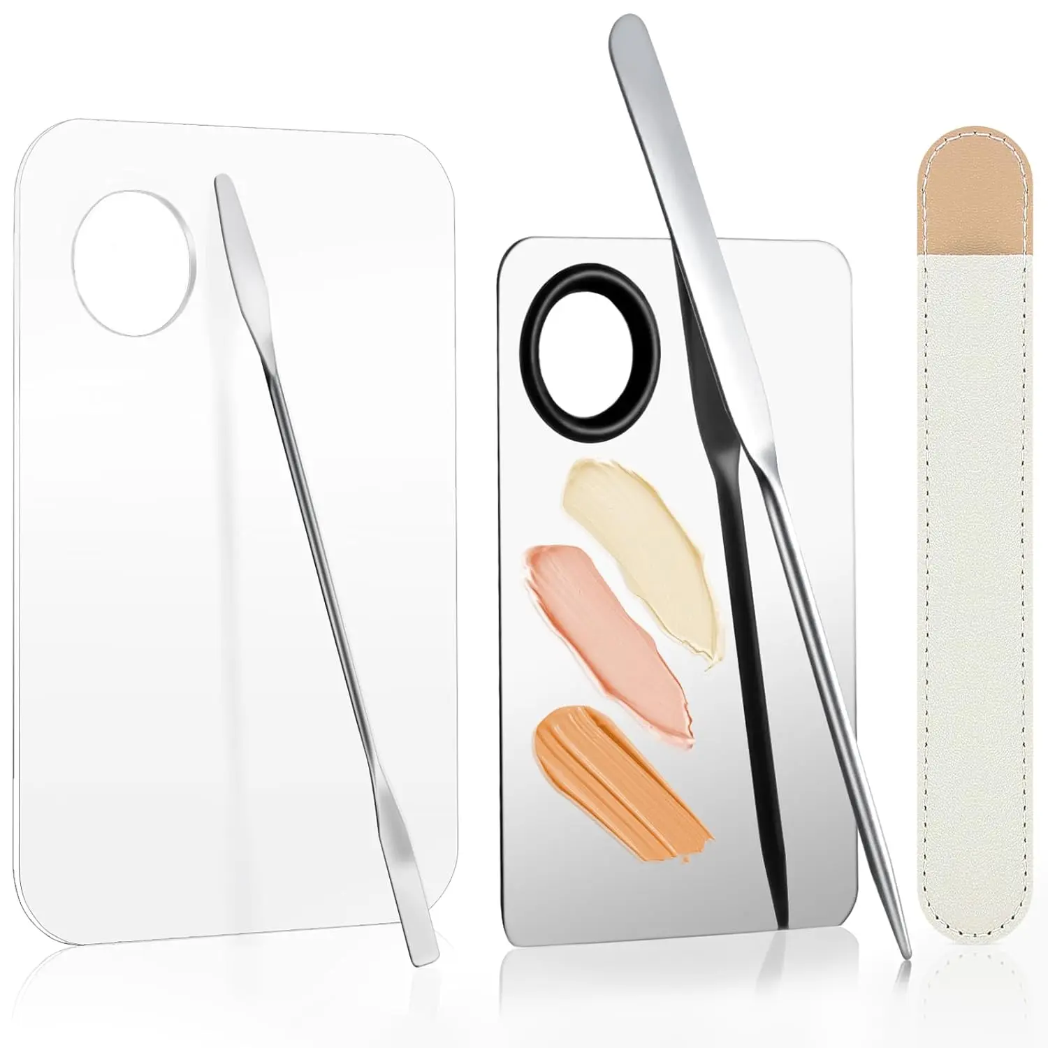 5pcs Professional Korean Makeup Spatula Set with Foundation Spatula Stainless Steel Acrylic Cosmetic Palette Reusable Beauty Tools for Facial Cosmetic Nail Art Pigment Blending