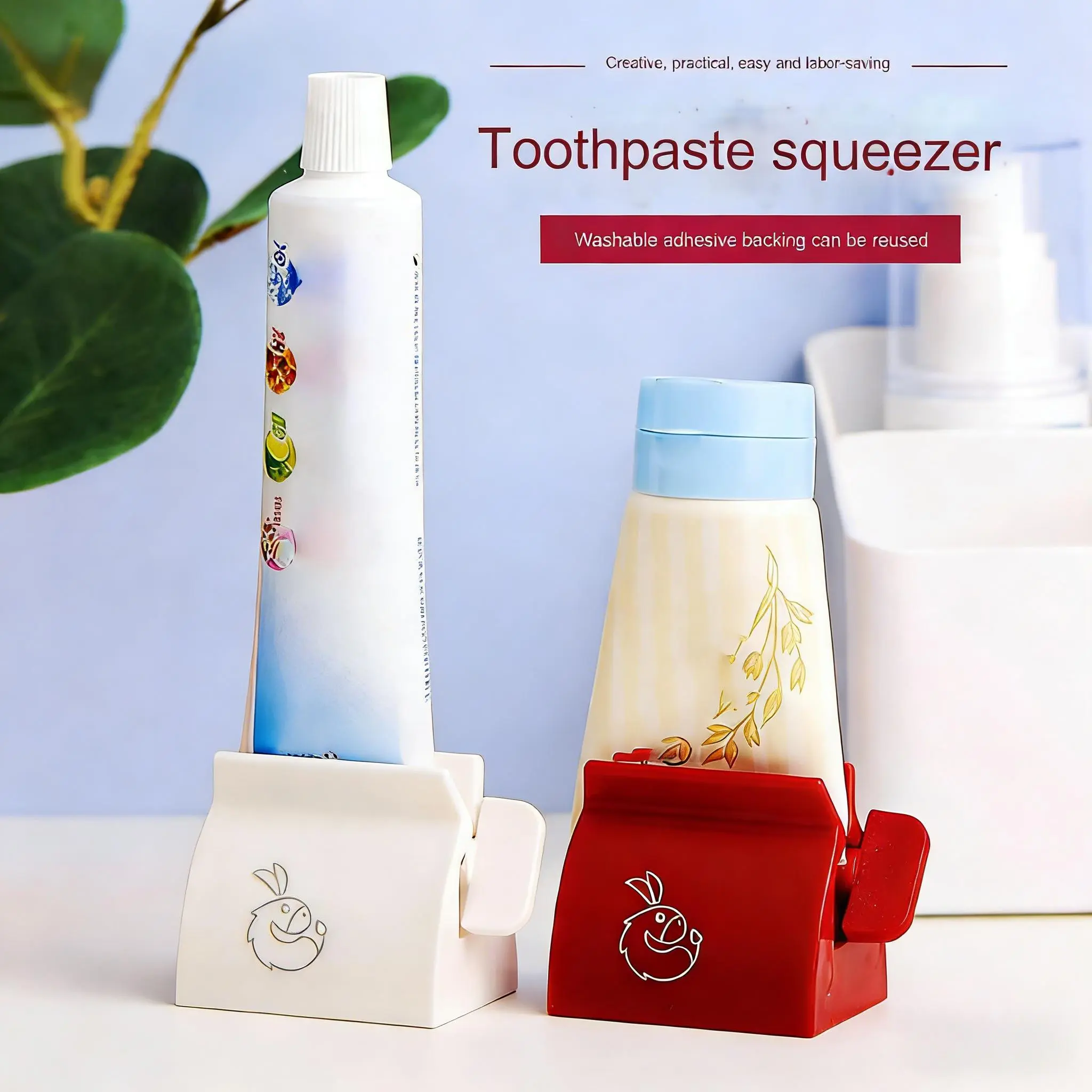 2PCS Red & White Portable Pet Toothpaste Squeezers Set - Lightweight Rolling Tube Clips, No-Waste Squeezer Stand, Brush Holder, Cream Organizer for Dog & Cat Grooming Bathroom Accessory