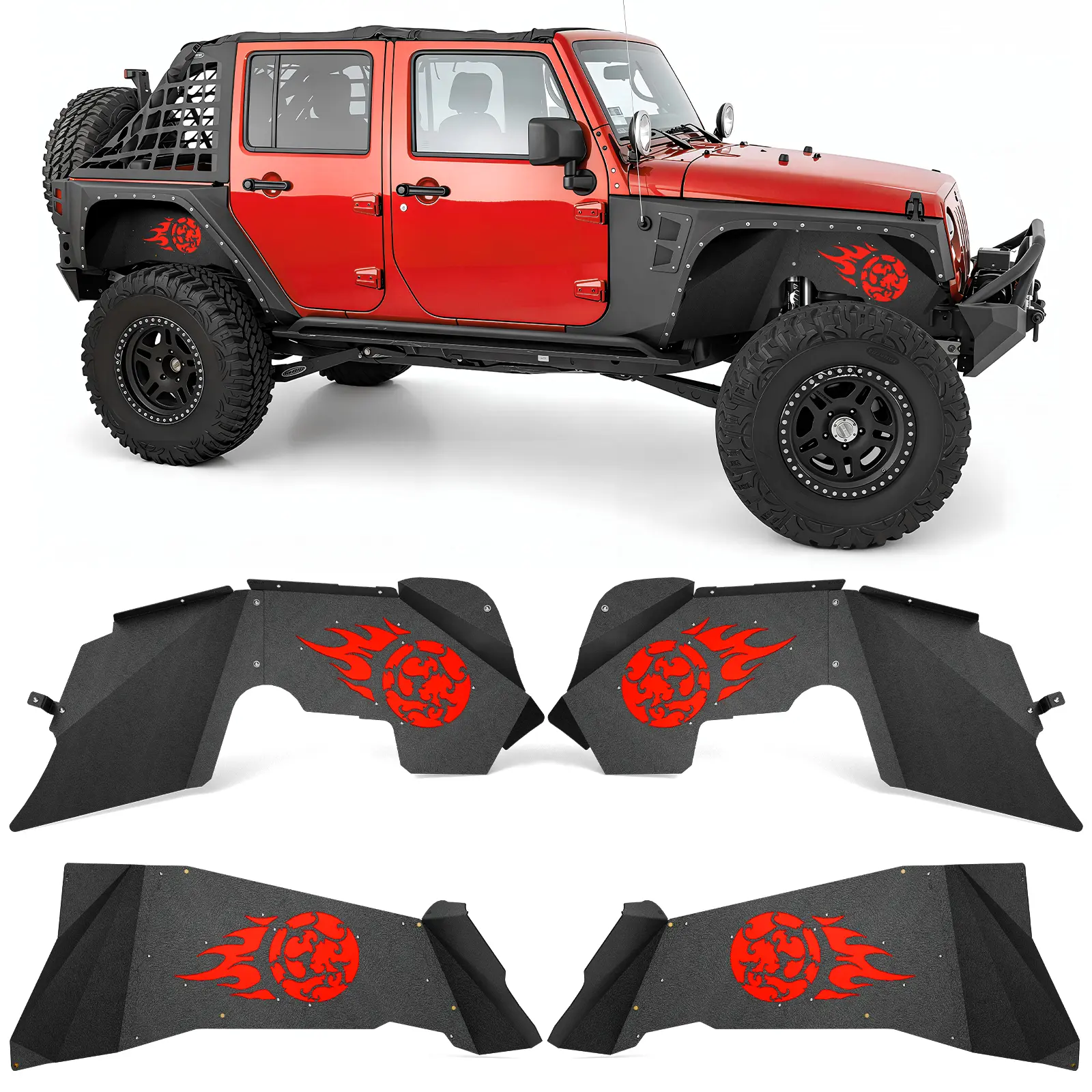 【YZONA】Durable Carbon Automotive Inner Fender Liner Protectors - Mud Flaps, Debris Guards, Car Exterior Accessories for 2007-2018 Jeep Wrangler JK & JKU Unlimited (2/4 Doors)