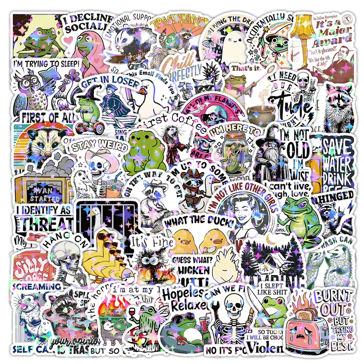 50Pcs Dark Sarcastic Graffiti Sticker DIY Set,（ Randomly Includes 48-52 Pieces）Decals with Snarky Quotes for Arts & Creative DIY Activities, Laptop, Water Bottle, Skateboard, Phone Case, Aesthetic Room Decor, Edgy Funny Gift for Holidays & Festivals