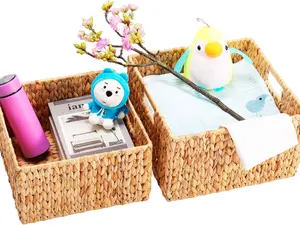 Water Hyacinth Storage Baskets Organizing, Decor Wicker Baskets Carrying Handles Set of 2