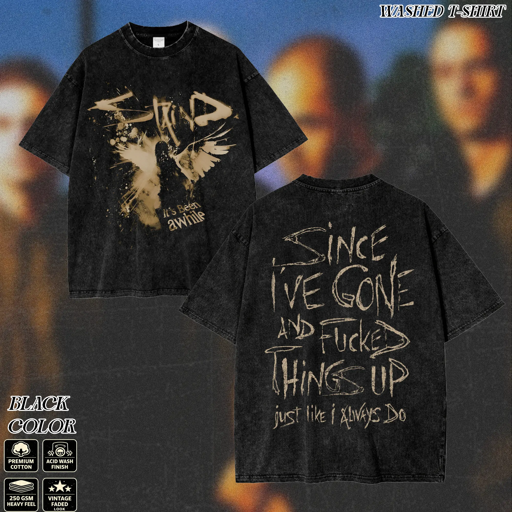 Vintage Staind It's Been Awhile Washed T-Shirt, Double-Sided Post-Grunge Band Graphic Tee, Retro Alternative Rock Men's Short Sleeve T-Shirt, 2000s Music Vintage Merch, Gift for Men & Women