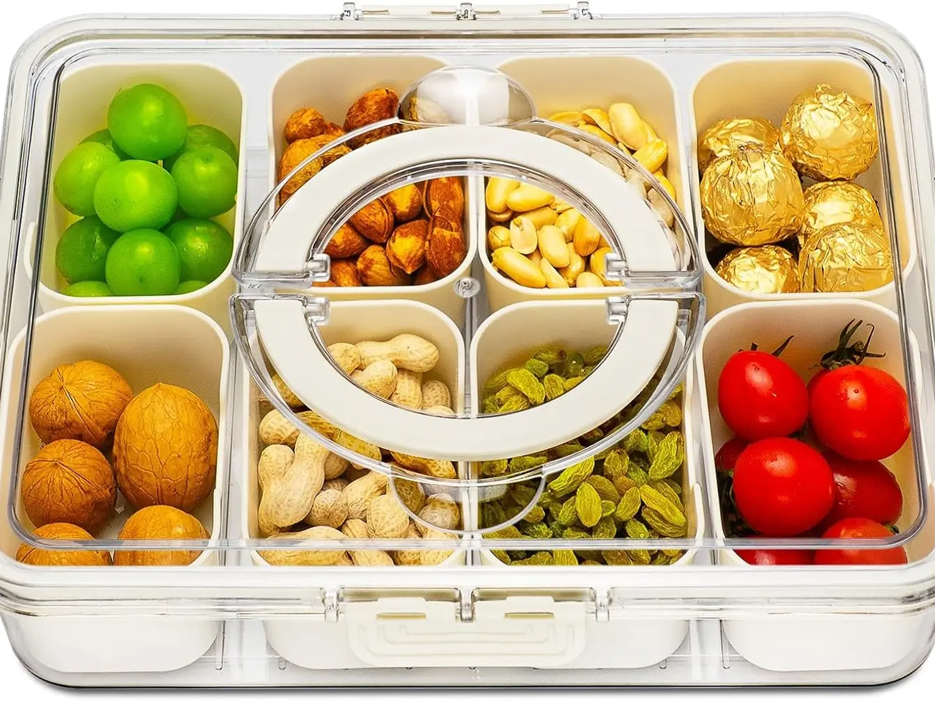 Divided Serving Tray with Lid and Handle,8 Compartments Snacks Box, Snack Fruit veggie Tray, Portable Snack Platter Picnic (1 PCS) Kitchen Organizer Container