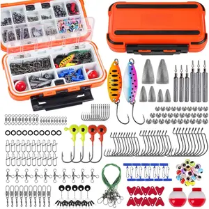 210pcs Fishing Accessories Kit, Double-layer Organized Fishing Tackle Box with Tackle Included Fishing Hooks, Weights Sinkers, Bass Trout Fishing Gear