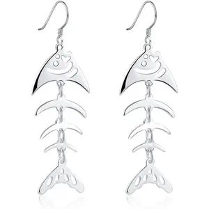 1 pair hollowed-out fishbone earrings, creative, individual and fashionable style, suitable for casual wear and gifts