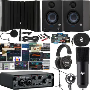 LyxJam 2×2 USB Audio Interface Home Studio Bundle – 24‑bit/96 kHz Interface, Condenser Mic, Monitors, Headphones & Shield