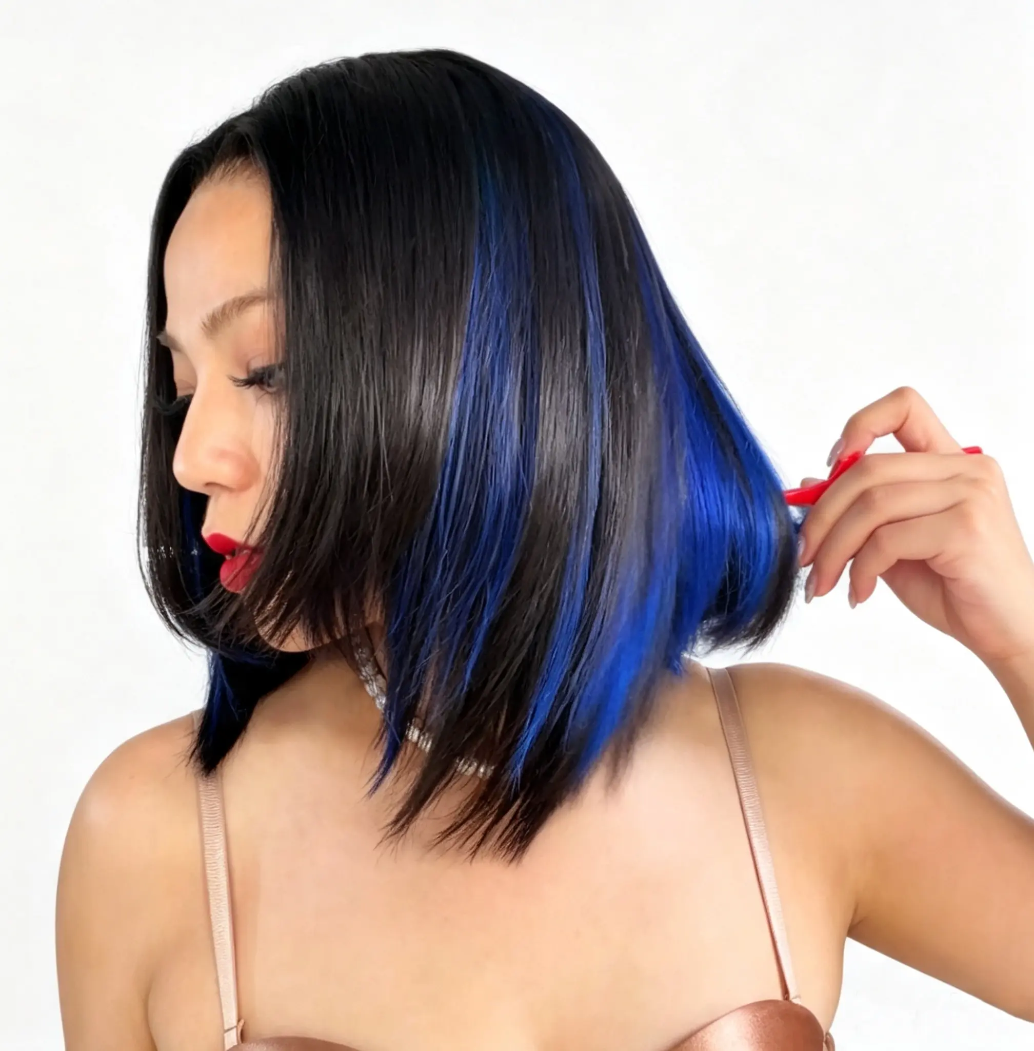 FF WIG Highlight Blue Bob Raw Human Hair Glueless Wig 10 Inches 7*5 Pre-Cut Invisible Lace 250% Density Wear Go Wig With Special Drawstring Beginner Friendly