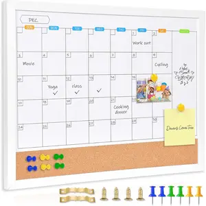 Monthly Whiteboard Calendar with Cork Board for Wall, 17"x13", Dry Erase Board with White  Framed,2-1 Wall Planner Whiteboard,Bulletin Board with Pins for ,School,Office