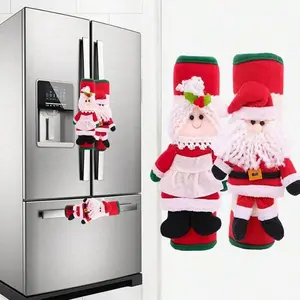 Christmas Refrigerator Handle Covers Set, Snowman & Santa Designs, Winter Home Decor Accessories (set of 2) for Festive Season