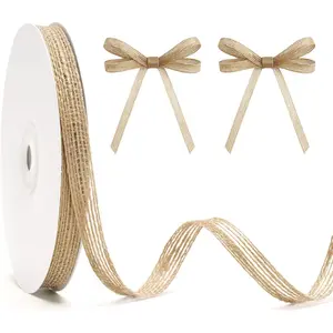 Jute Thin Burlap Ribbon - 3/8 Inch x 20 Yards Rustic Ribbon Roll with Spool for Crafts,  Wrapping, Wreaths, Wedding, Christmas and Rustic DIY Decorations