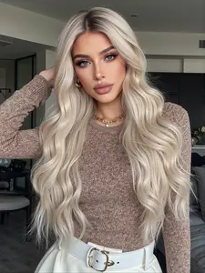 Topshe 13x6 Lace Front Wig, Blonde Long Curly Hair, Roots, Natural Daily Wear, Heat Resistant, Comfortable, Easy to Wear, Loose Wave Wigs, Deep Wavy Wigs