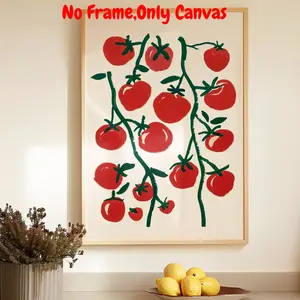 Tomato Pattern Unframed Painting, 1 Count Colorful Abstract Kitchen Food Poster Illustration, Stylish Food Print Art, Wall Art for Home Living Room Bedroom Decor, Ornaments