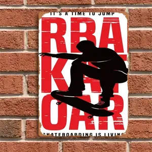 Vintage Aluminum Skateboard Silhouette Artistic Wall Art for Home Decor 8x12 Inch Rustic Durable Metal Sign for Bar Cafe Garage Room Decoration