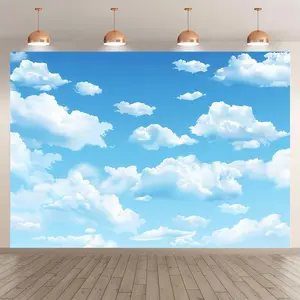 Blue Sky Cloud Polyester Backdrop, Multi-Functional Party Banner, Holiday Theme, Includes Photo Props