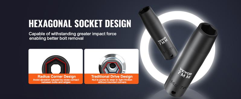 VEVOR 3/8" Drive Impact Socket Set, 90 Piece SAE 1/4"-3/4" and Metric 6-19mm Socket Set, 6 Point Cr-Mo Alloy Steel for Auto Repair, Includes Extension Bars Universal Joint Adapter Lock Storage Case