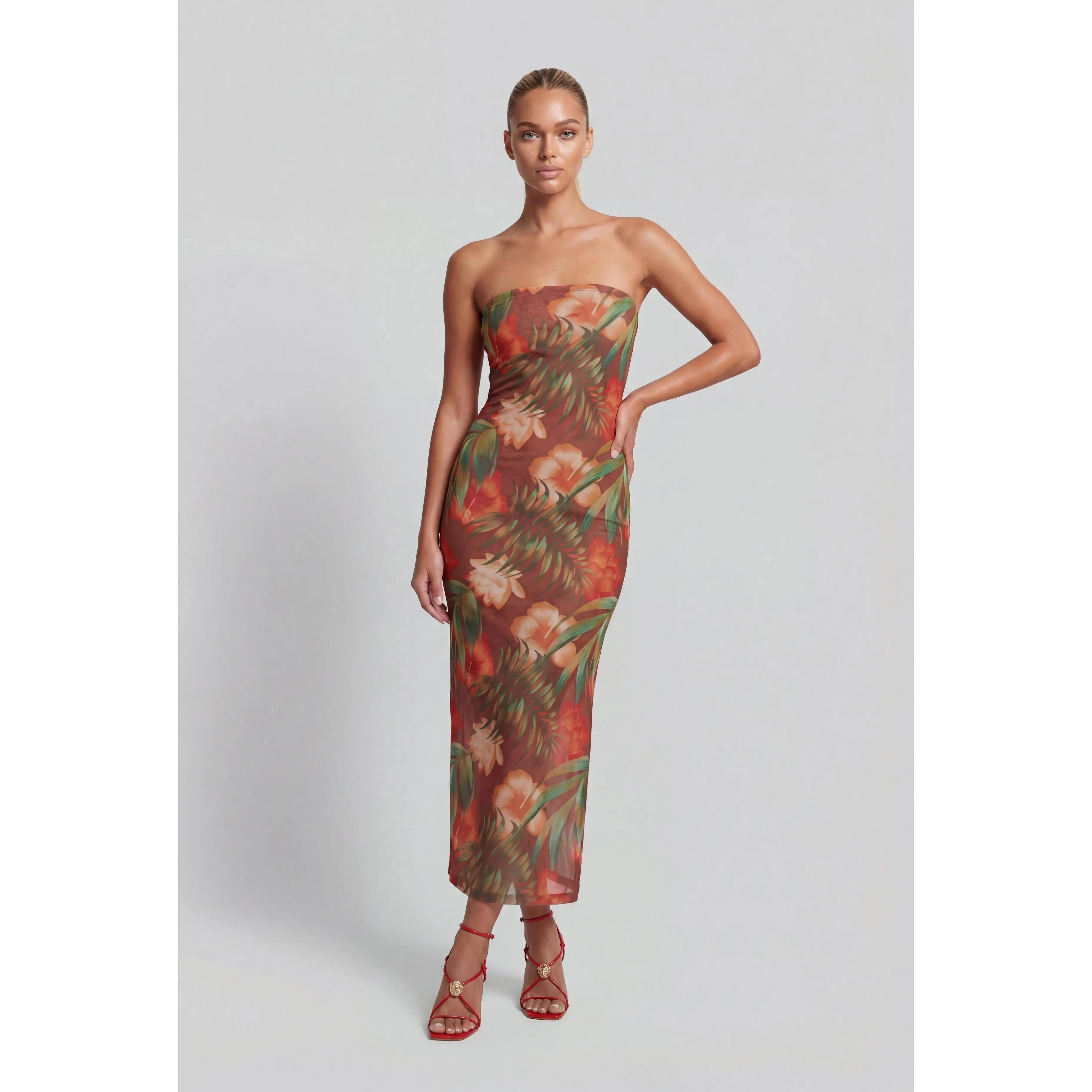 Kiss Don't Tell - Tropical Mesh Strapless Maxi Dress - Sleeveless Summer  Bodycon with Side Slit & Open Back for Casual Vacation Vibes - Formal,  Fabric - TikTok Shop