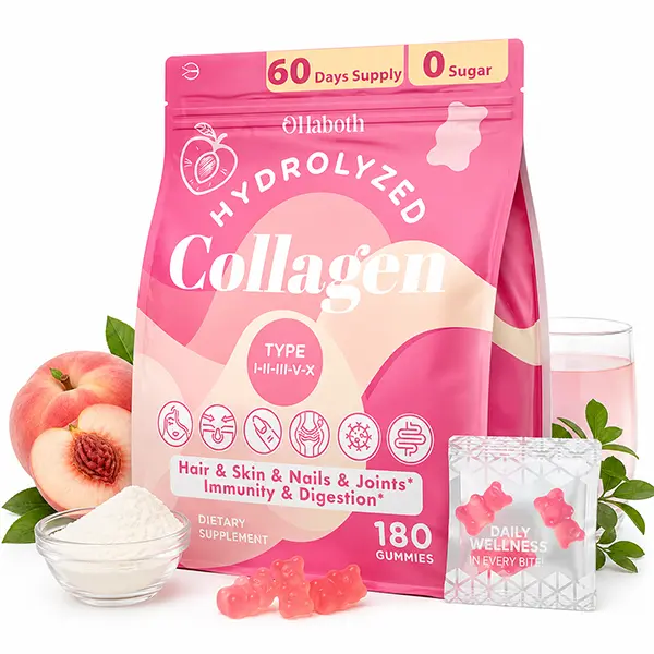 Collagen Gummies for Women, Hydrolyzed Types I, II, III, V & X Collagen Peptides, Sugar-Free Formula, Supports Skin, Hair, Nails, Digestive & Immune Health, 60-Day Supply