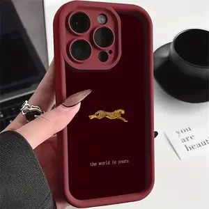 Phone case: Running Cheetah with Inspirational Text on Deep Red Background Case for iPhone 17 Pro Max, iPhone 14/13 Pro/16/15/17/12/11/X/XR/XS Max, Shockproof Full-Body Protection, Red Stain- TPU Material, Multiple Models