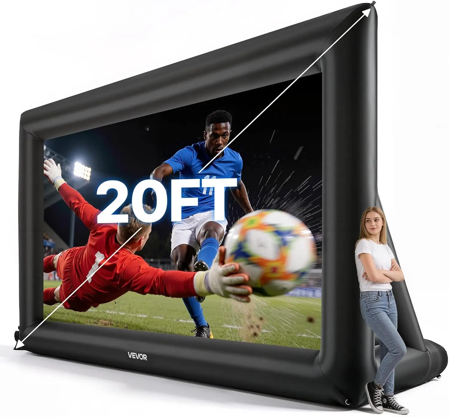 VEVOR Inflatable Movie Screen 20FT Inflatable Projector Screen for outside with 350W Air Blower Inflatable Screen Oxford Fabric Material Blow Up Screen for Outdoor Movie Supports Front/Rear Projection