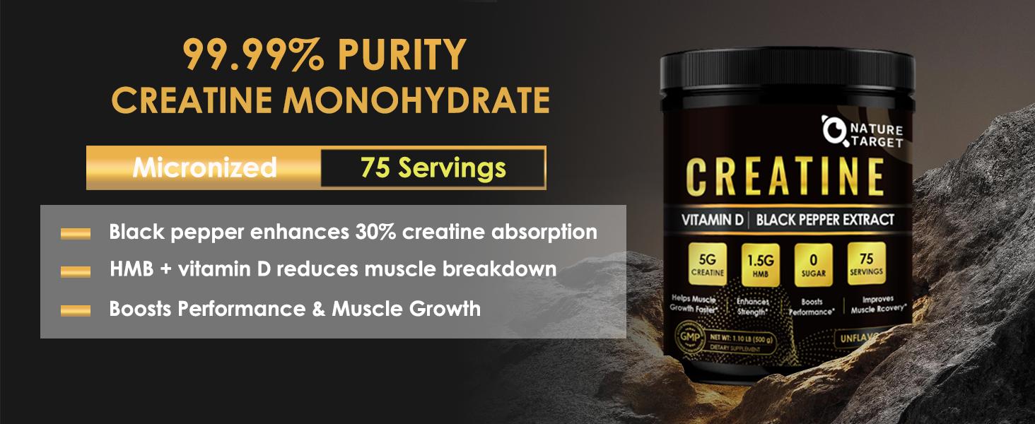 Micronized Creatine Monohydrate for Women and Men, Creatine Powder for Men-Women for Improve Performance and Strength, Support Muscle Growth and Workout Recovery, 6.5g per Servings, 75 Servings