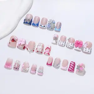 Cute Charms Decor Fake Nails, 10pcs Removable False Nails for Women Girls Nail Art, Effortless Press on Nails Manicure Set, Acrylic Press Nails, Fake Nails Extension