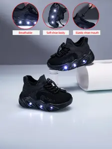 New Children's and Teenagers' Infant Casual Fashion Shockproof Wear-resistant Cool Glowing LED Light Sole Lightweight Breathable Low-top Mesh with Quick Lacing Outdoor Indoor Walking Running Learning Step Sports Leisure Running Shoes Breathable Sneaker