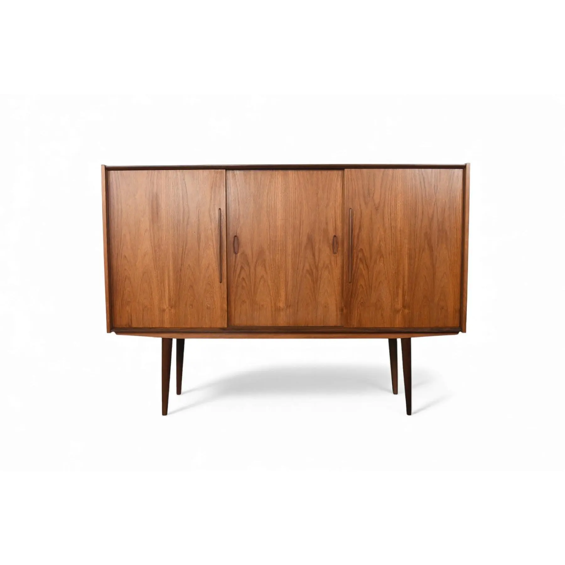 DANISH MODERN TALL TEAK CREDENZA WITH SLIDING DOORS