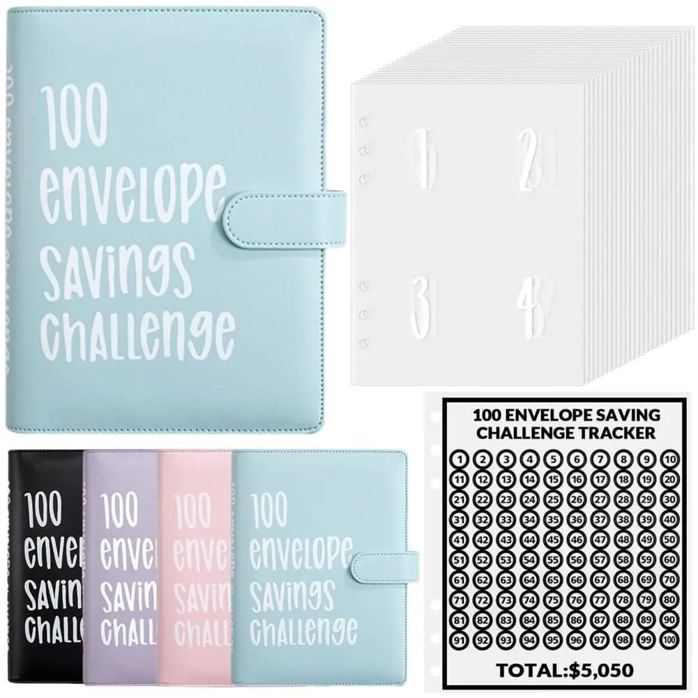 100 Envelope Savings Challenge Binder Kit, Budget Planner Book with Cash Envelopes, Fun Easy Way to Save $5,050 for Home Office Use