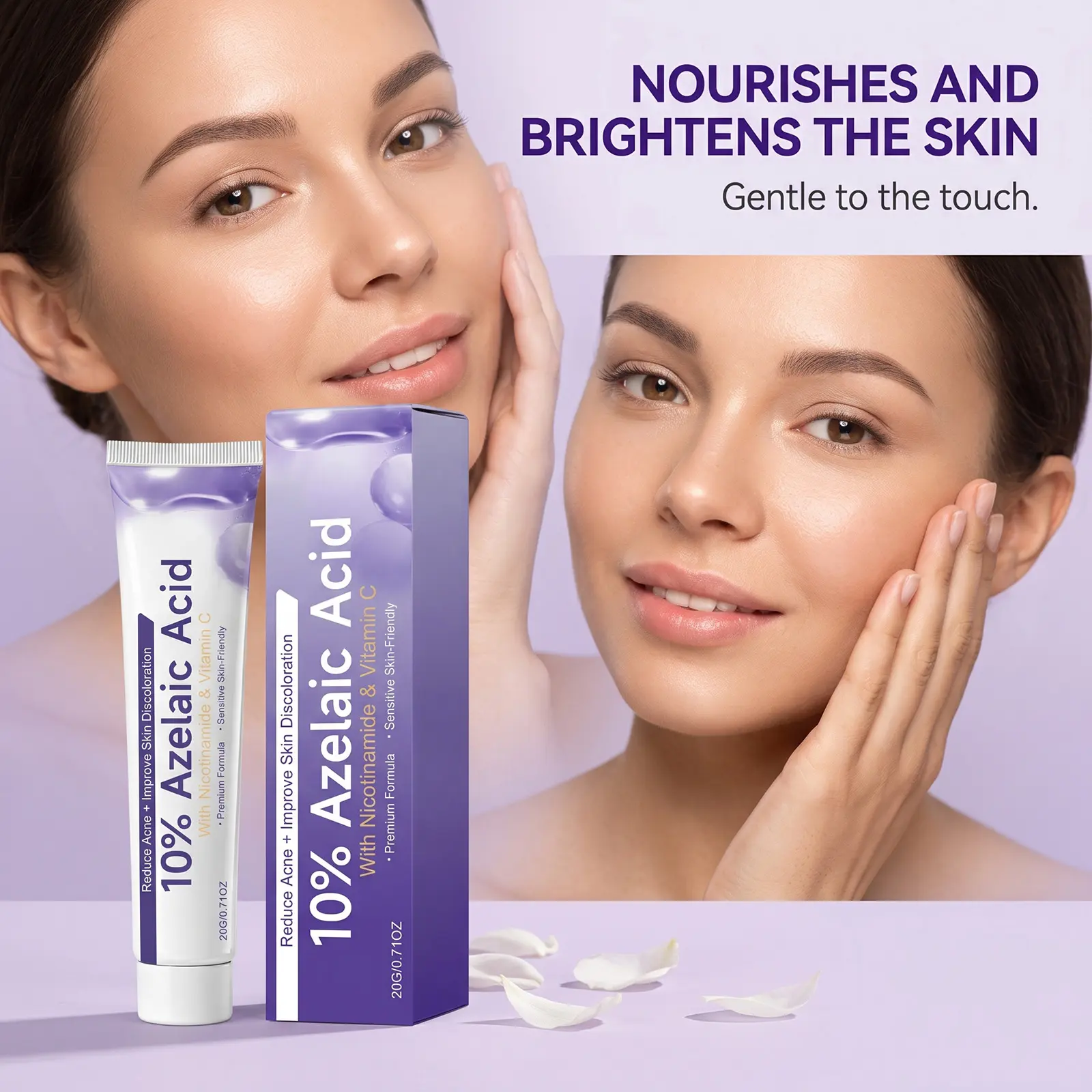 10% Azelaic Acid Facial Cream with Niacinamide, Oil-Balancing Gentle Non-Irritating Daily Moisturizer for Sensitive Skin (Acne Treatment Skincare)