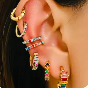 Elegant 7-Piece Ear Party Stacking Set - Multi-Color CZ Gemstones