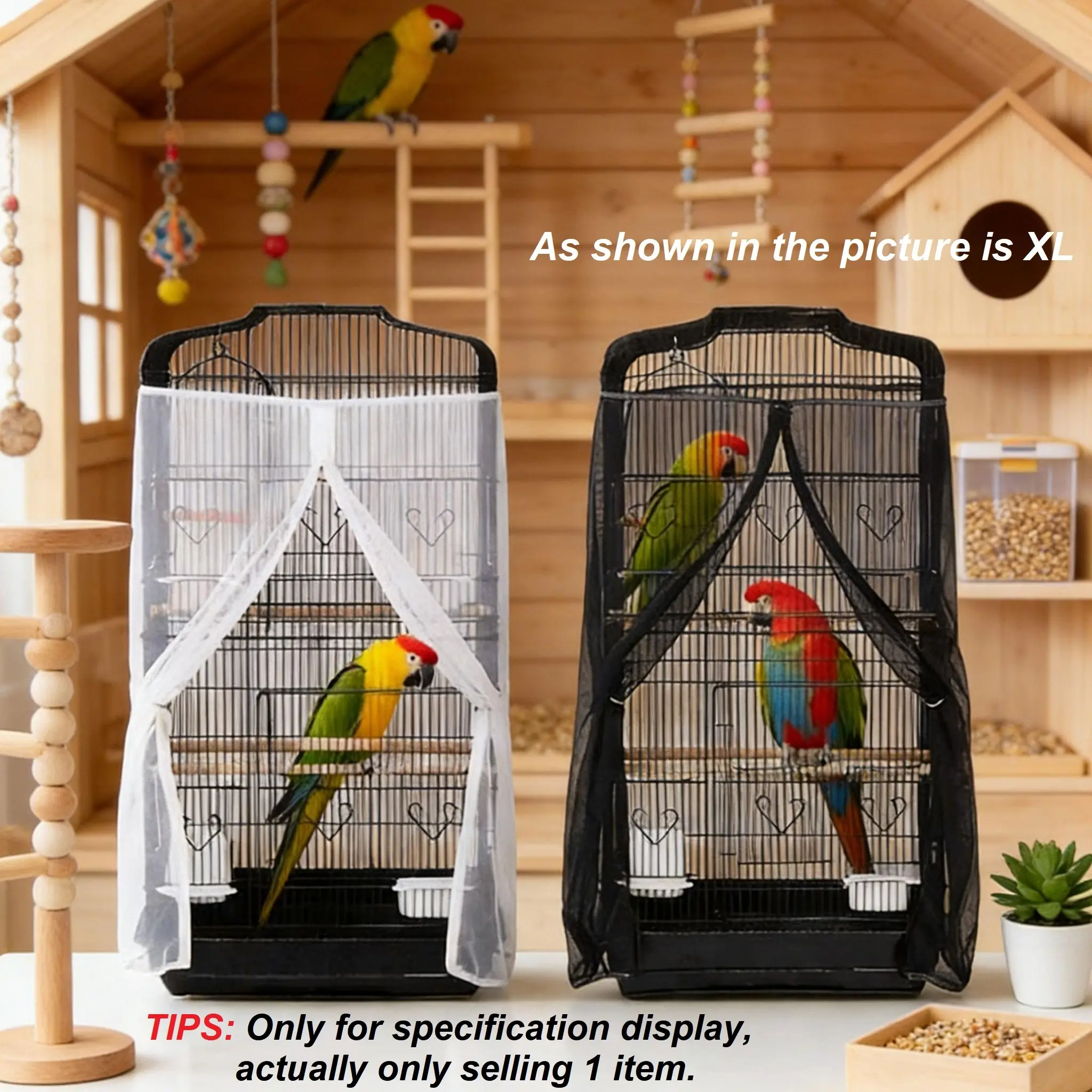 1pc Zippered Solid Color Bird Cage Mesh Cover, Anti-Feather, Anti-Spill, Dust-Proof & Mosquito-Resistant Breathable Reusable Protective Net, All-Season Universal for Pet Birds, Bird Cage Veil, Bird Supplies, Bird Cage Accessory