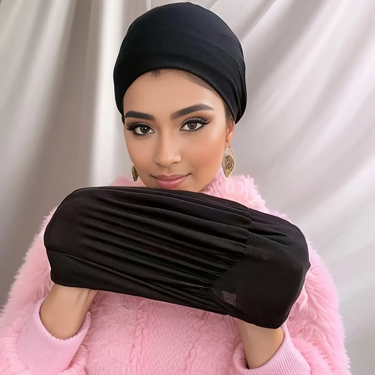 Soft Stretchy Undercap, Black Basic Base Cap, One Size Fits Most, Perfect For Easter Or Chemotherapy Patients
