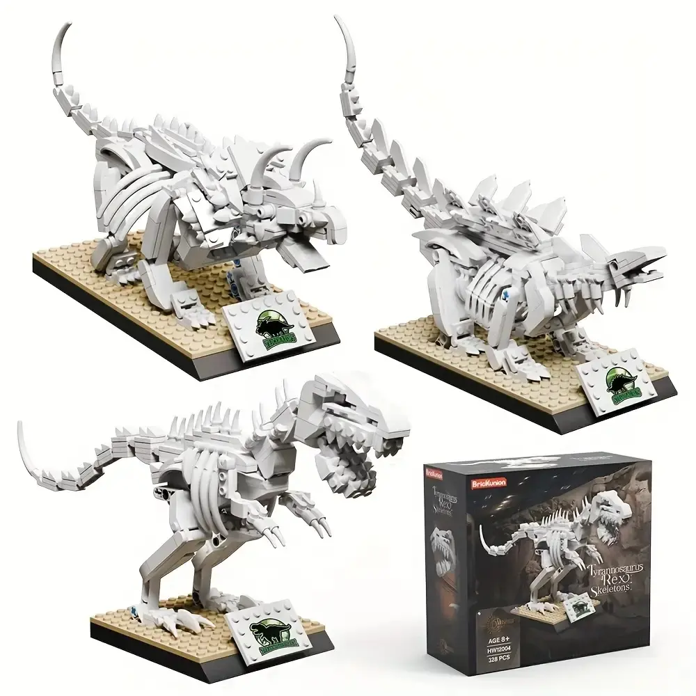 300+ Piece Museum Dinosaur Creative Building Set, Jurassic Tyrannosaurus Fossil Building Block Model, DIY Assembly Kit, Perfect Holiday Gift for Dinosaur Enthusiasts, Kids & Adults