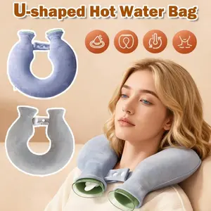 Cute U-shaped neck and shoulder warm compress pain relief hot water bag thickened explosion-proof design soft plush cover cervical heating water bag