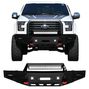F150 Front Bumper Black Texture Compatible with 2015-2017 Ford F150 (Excluding Raptor and Ecoboost) With Winch Plate & 5 Aluminum Lights&2 4.75T D-Rings