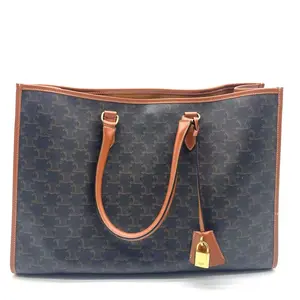 Pre-owned Celine coated canvas Travel Bags Triomphe Canvas Calfskin Horizontal Cabas Tan