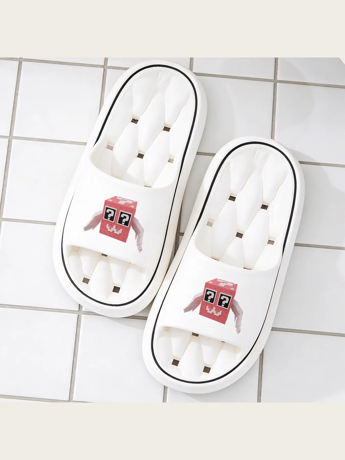 Cute 3D Pixel Question Block Plush Slippers, Retro Game Character Soft Non-Slip House Shoes, Cozy Warm Cartoon Block Home Slippers, Fun Novelty Footwear for Indoor Bedroom Living Room Use, Unique Gifts for Game Lovers Adults Teens