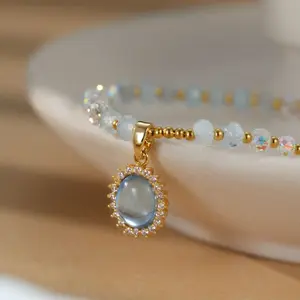 The "Capri Blue" blue beaded necklace is a stylish accessory with a fresh design sense