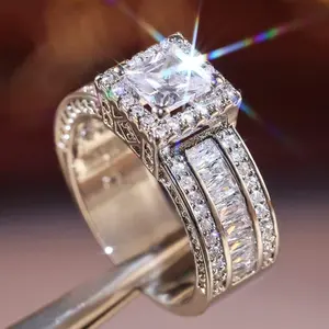 1pc Elegant Square Ring for Women, Cubic Zirconia Stone, for Daily Decoration, Wedding Ring, Engagement Ring, Valentine's Day Jewelry Gift