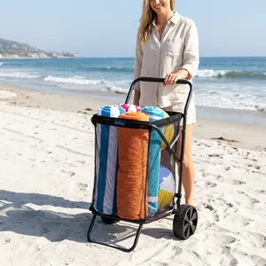 SurfGear Foldable Beach Wagon Cart with Wide Wheels, Heavy Duty Large Capacity Sand Cart for Cooler, Chairs, Umbrella & Beach Gear Camping All Terrain Garden