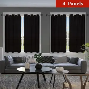 1 set of 4 pieces，black printed curtains, 100% blackout curtains, privacy protection, top eyelets, easy to install living room and bedroom study, kitchen, coffee shop home decoration curtains, easy to clean.